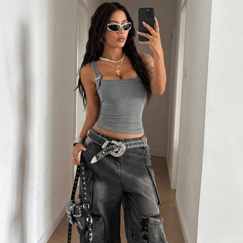 Gluschwein - 👚 50% RABATT! 🔥 Rippen-Tanktop für Frauen mit Verstellbarem Bügelverschluss – Figurbetont, Vielseitig & Perfekt Für Jeden Look 🌸