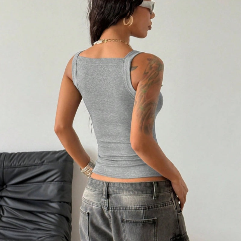 Gluschwein - 👚 50% RABATT! 🔥 Rippen-Tanktop für Frauen mit Verstellbarem Bügelverschluss – Figurbetont, Vielseitig & Perfekt Für Jeden Look 🌸