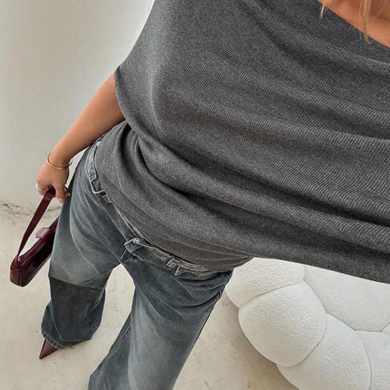Gluschwein - 🔥 Heißer Sale: 50 % Rabatt!! 🔥 Asymmetrisches Off-Shoulder-Oberteil mit Fledermausärmeln für Damen