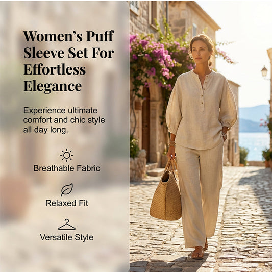 📢📢 50% RABATT !!!⏰ Damen Puffärmel-Top & Weite-Hose 2-teiliges Set GRÖSSENTABELLE