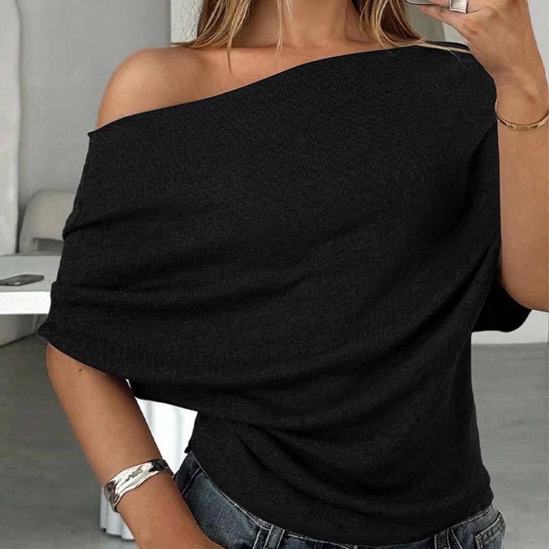 Gluschwein - 👚 🌿 Weiches geripptes Strick-Off-Shoulder-Top mit asymmetrischem Design und Fledermausärmeln. 💖