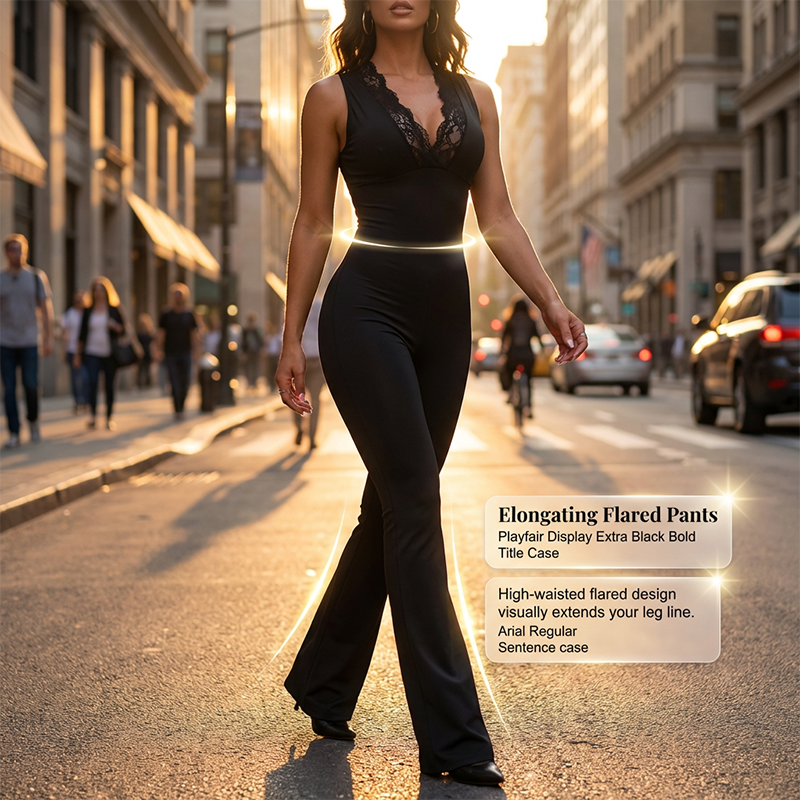 Gluschwein - ✨🔥Eleganter Jumpsuit mit V-Ausschnitt, Spitzenverzierung und ausgestelltem Bein🖤
