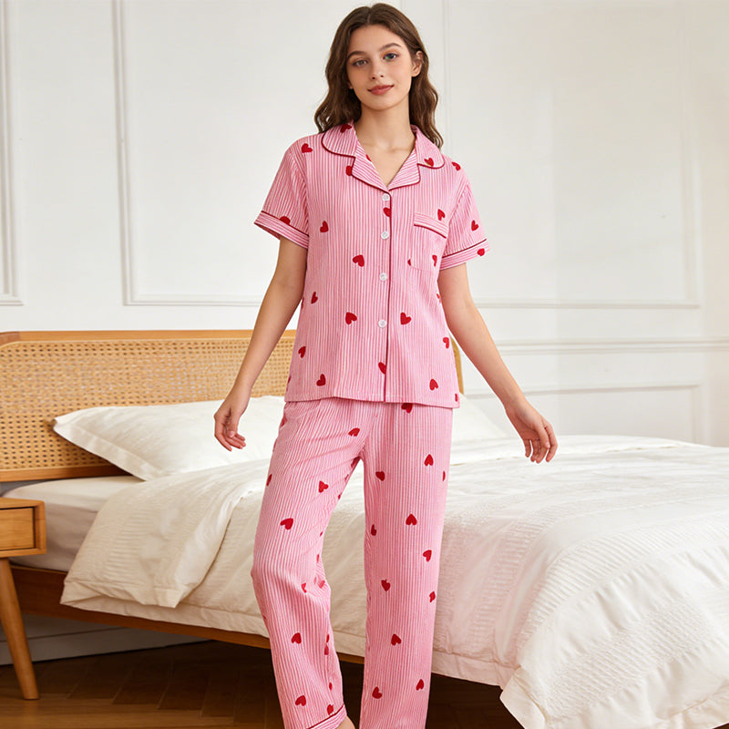 Gluschwein - 😊60 % Rabatt 🌸Damen-Pyjama-Set mit Herzprint und Streifen☁️Hautpflege, leicht wie eine Wolke