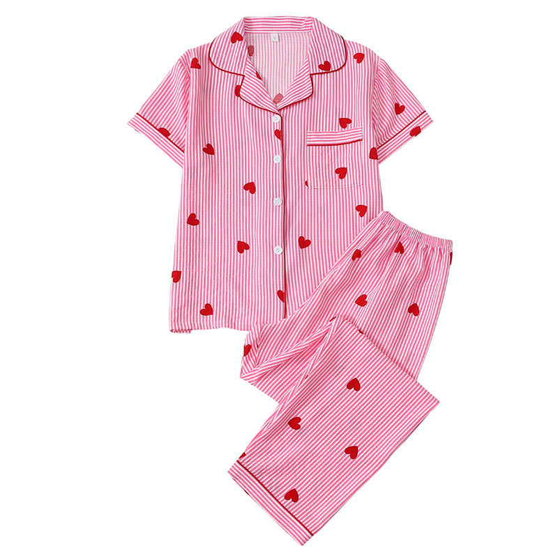 Gluschwein - 😊60 % Rabatt 🌸Damen-Pyjama-Set mit Herzprint und Streifen☁️Hautpflege, leicht wie eine Wolke