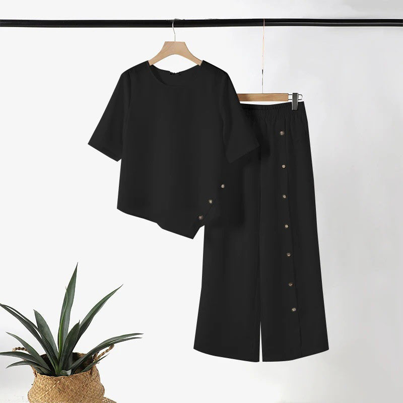 Gluschwein - 🌞Frühlingserwachen: 50% Rabatt!✨Boho Zweiteiler für Damen: Fließendes Hosen-Set mit asymmetrischem Saum & weitem Bein
