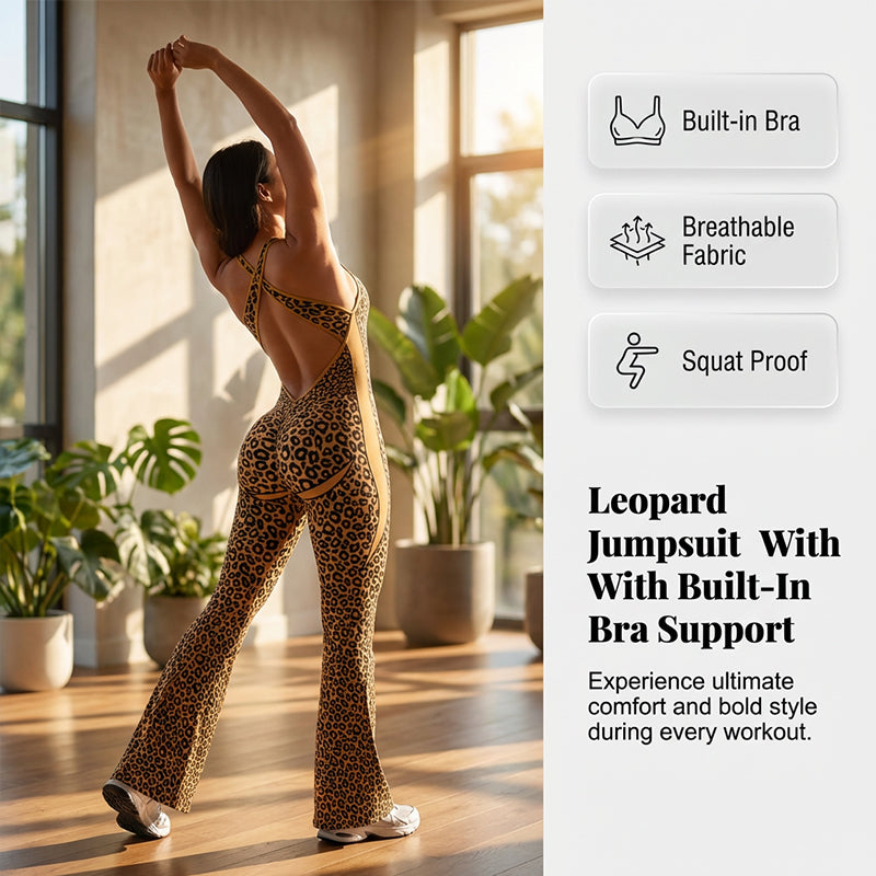 Gluschwein - 🔥Neuheit 2026🔥 Trainings-Jumpsuit für Damen mit Leopardenmuster und integriertem BH