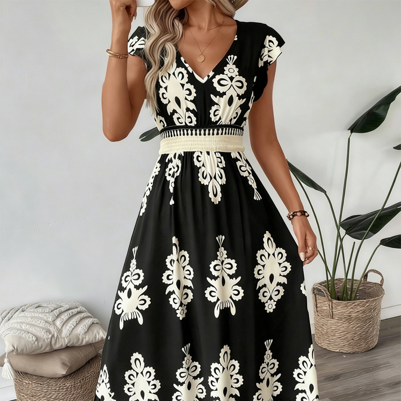 Gluschwein - 🌞 Neu für Frühling & Sommer👗 V-Ausschnitt Barock Maxi Kleid – hochwertige Taille, knitterfreier Stoff – perfekt für Urlaub & Alltag ✨🌿