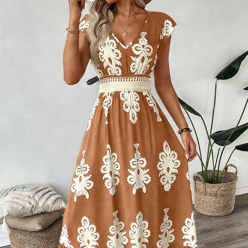 Gluschwein - 🌞 Neu für Frühling & Sommer👗 V-Ausschnitt Barock Maxi Kleid – hochwertige Taille, knitterfreier Stoff – perfekt für Urlaub & Alltag ✨🌿