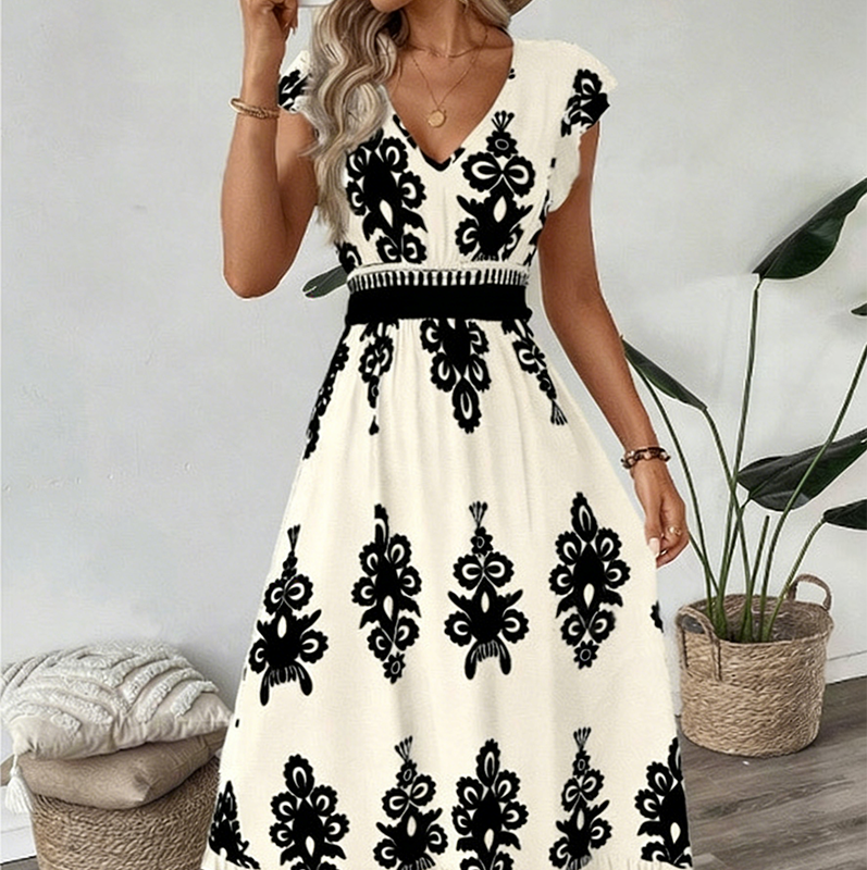 Gluschwein - 🌞 Neu für Frühling & Sommer👗 V-Ausschnitt Barock Maxi Kleid – hochwertige Taille, knitterfreier Stoff – perfekt für Urlaub & Alltag ✨🌿