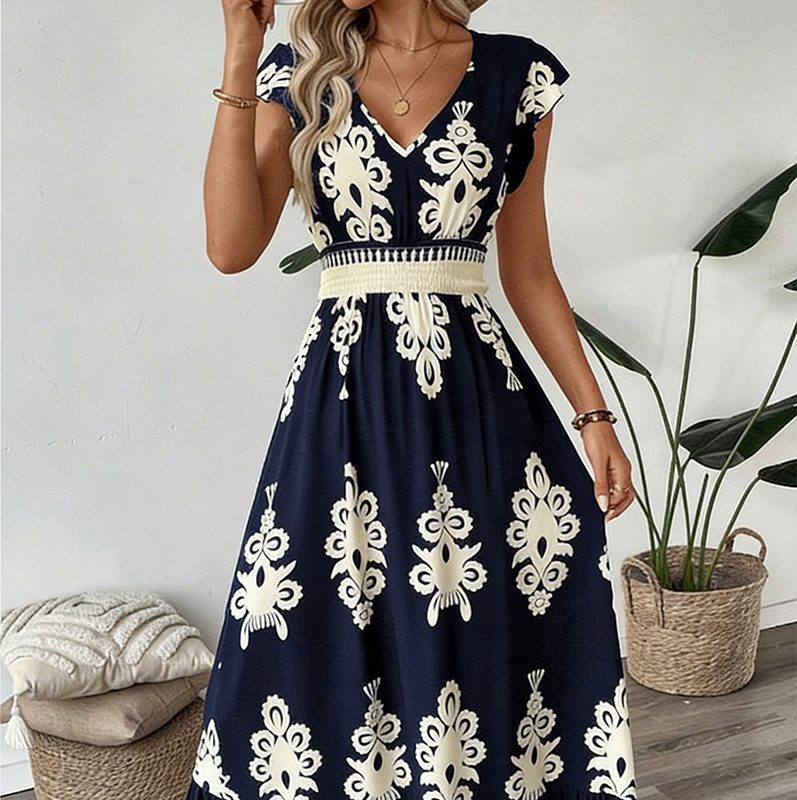 Gluschwein - 🌞 Neu für Frühling & Sommer👗 V-Ausschnitt Barock Maxi Kleid – hochwertige Taille, knitterfreier Stoff – perfekt für Urlaub & Alltag ✨🌿