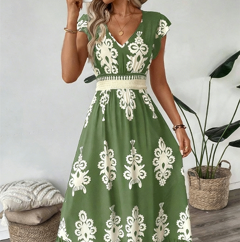 Gluschwein - 🌞 Neu für Frühling & Sommer👗 V-Ausschnitt Barock Maxi Kleid – hochwertige Taille, knitterfreier Stoff – perfekt für Urlaub & Alltag ✨🌿