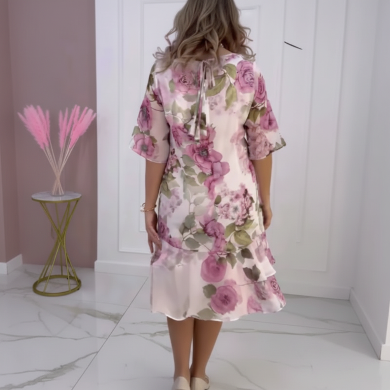 Gluschwein - 🌸Damenkleid mit Blumenmuster, kurzen Ärmeln und gestuften Rüschen🔥