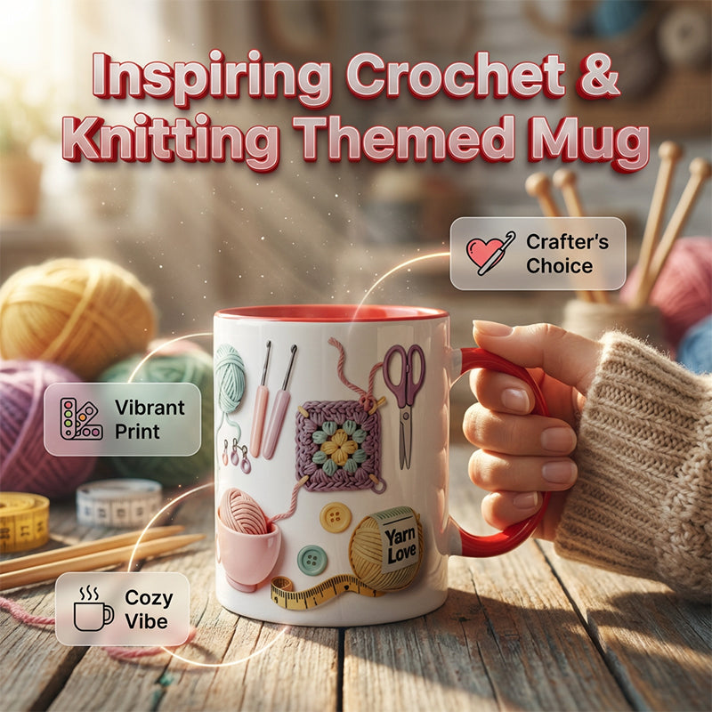 Gluschwein - Keramik-Kaffeetasse mit Häkel- und Strickmotiv💥„Yarn Love“-Tasse, das perfekte Geschenk für Handarbeitsbegeisterte und kreative Köpf