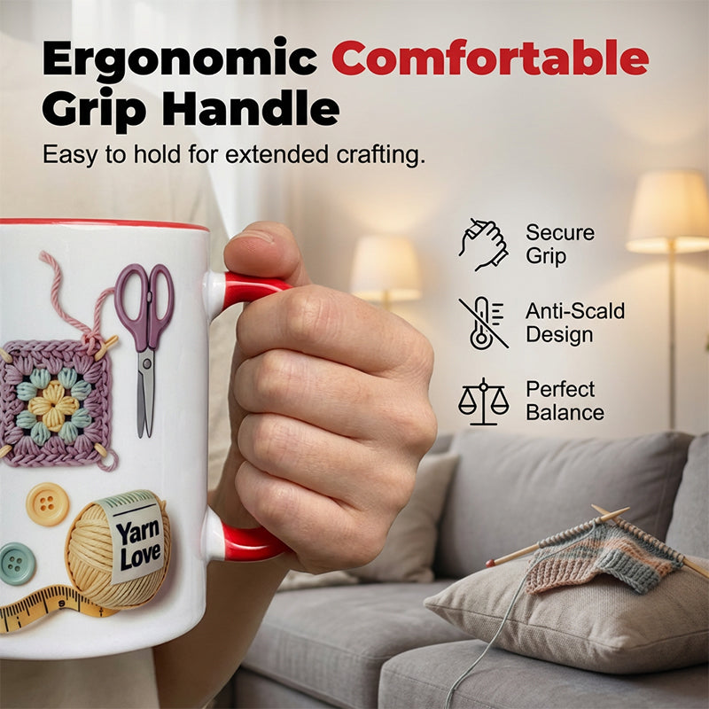 Gluschwein - Keramik-Kaffeetasse mit Häkel- und Strickmotiv💥„Yarn Love“-Tasse, das perfekte Geschenk für Handarbeitsbegeisterte und kreative Köpf