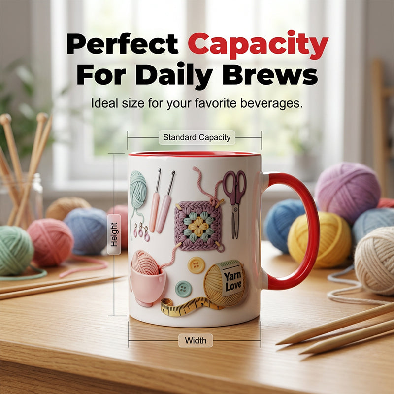 Gluschwein - Keramik-Kaffeetasse mit Häkel- und Strickmotiv💥„Yarn Love“-Tasse, das perfekte Geschenk für Handarbeitsbegeisterte und kreative Köpf