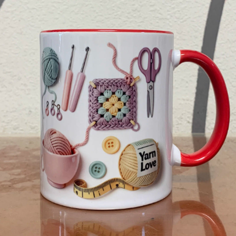 Gluschwein - Keramik-Kaffeetasse mit Häkel- und Strickmotiv💥„Yarn Love“-Tasse, das perfekte Geschenk für Handarbeitsbegeisterte und kreative Köpf