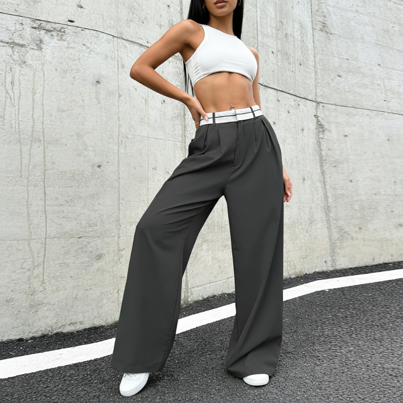 Gluschwein - 🔥Designer-Modell! Damen weite Anzughose – mit farbigem Kontrastgürtel | Leichter, fließender Stoff | Tragbar das ganze Jahr über ✨