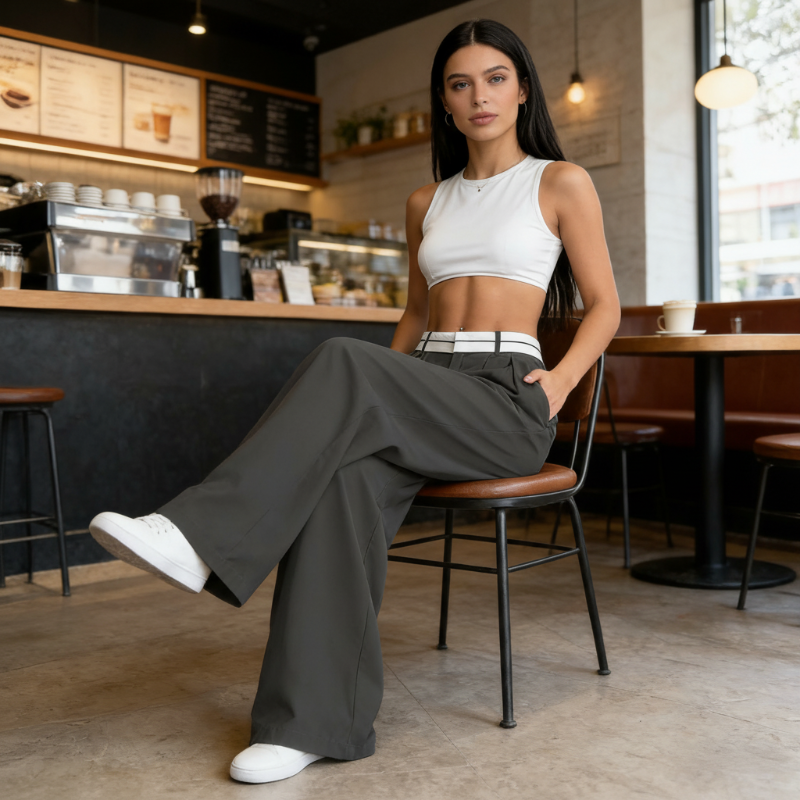 Gluschwein - 🔥Designer-Modell! Damen weite Anzughose – mit farbigem Kontrastgürtel | Leichter, fließender Stoff | Tragbar das ganze Jahr über ✨