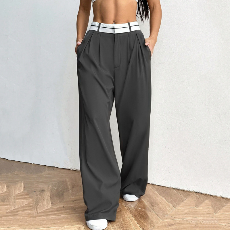 Gluschwein - 🔥Designer-Modell! Damen weite Anzughose – mit farbigem Kontrastgürtel | Leichter, fließender Stoff | Tragbar das ganze Jahr über ✨