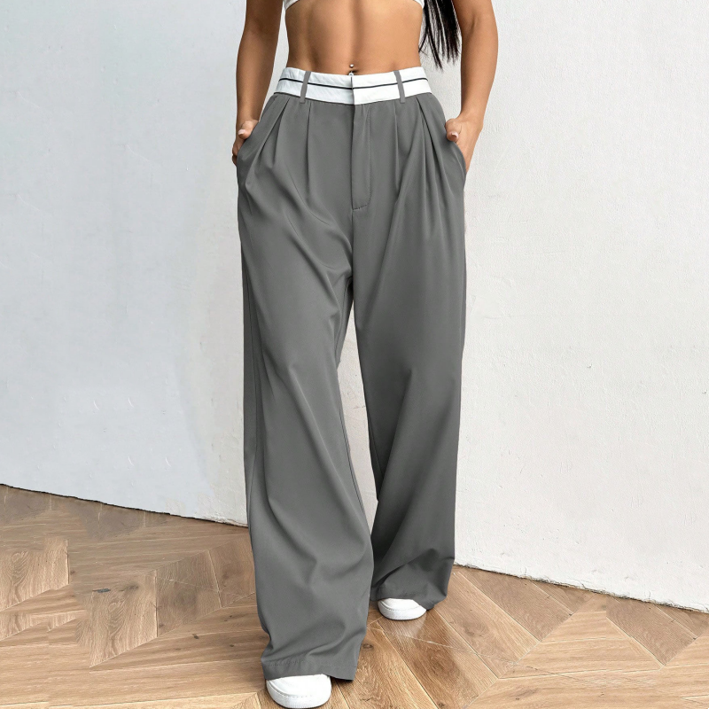 Gluschwein - 🔥Designer-Modell! Damen weite Anzughose – mit farbigem Kontrastgürtel | Leichter, fließender Stoff | Tragbar das ganze Jahr über ✨