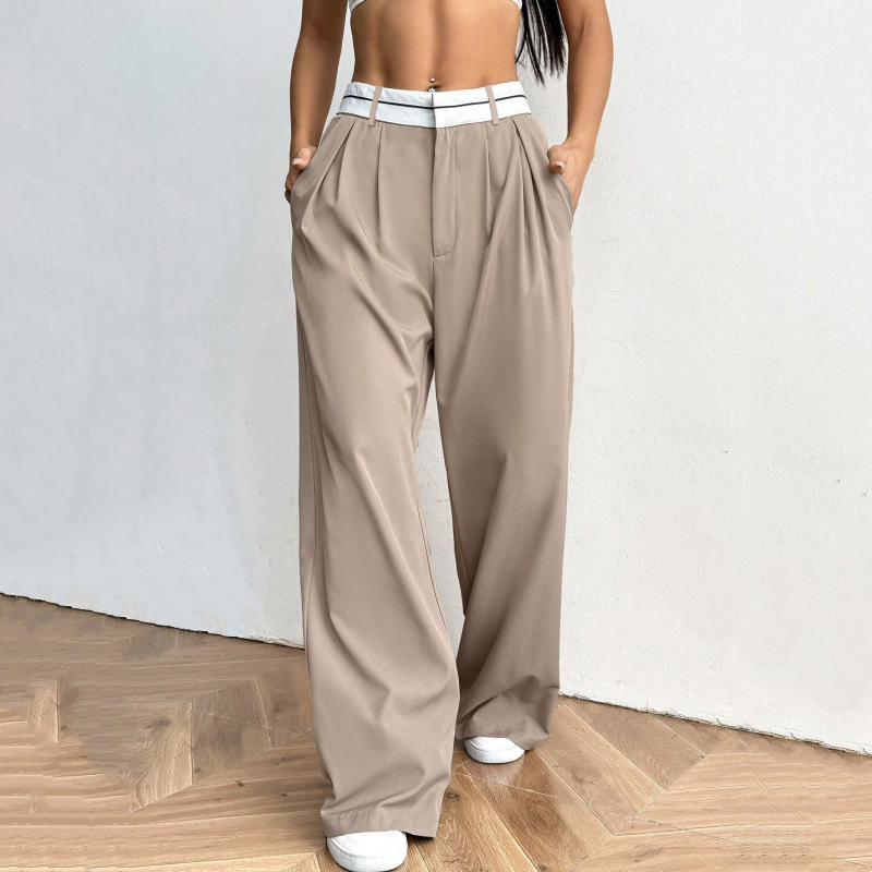 Gluschwein - 🔥Designer-Modell! Damen weite Anzughose – mit farbigem Kontrastgürtel | Leichter, fließender Stoff | Tragbar das ganze Jahr über ✨