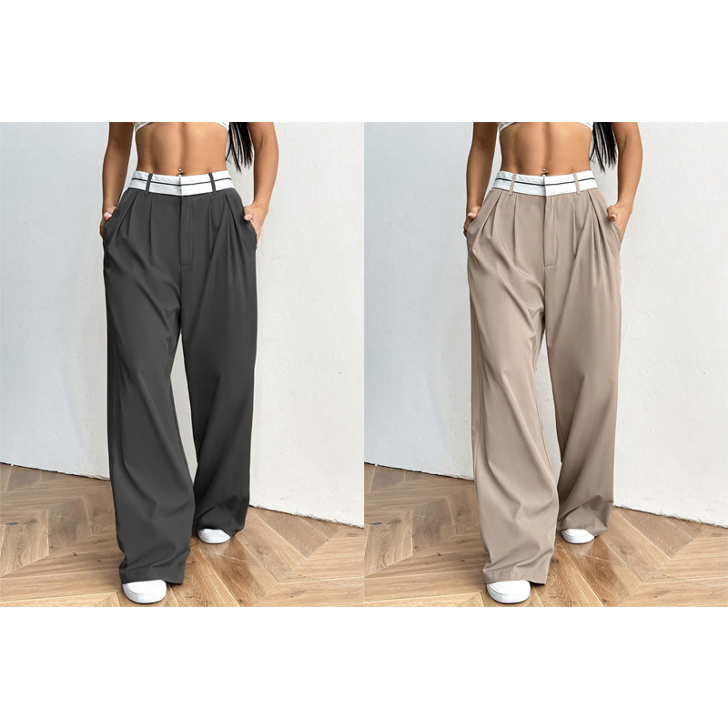 Gluschwein - 🔥Designer-Modell! Damen weite Anzughose – mit farbigem Kontrastgürtel | Leichter, fließender Stoff | Tragbar das ganze Jahr über ✨