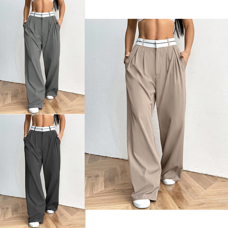 Gluschwein - 🔥Designer-Modell! Damen weite Anzughose – mit farbigem Kontrastgürtel | Leichter, fließender Stoff | Tragbar das ganze Jahr über ✨