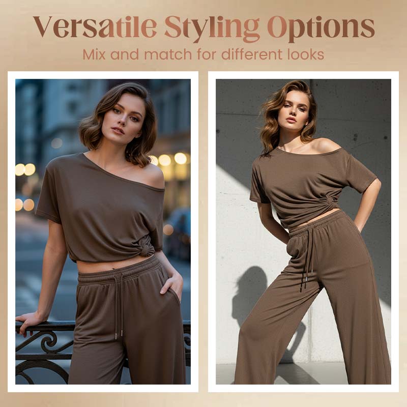 Gluschwein - 🔥Solange der Vorrat reicht 40 % Rabatt!💃 2-teiliges Set – Schulterfreies Oberteil und Hose für Damen 🌟