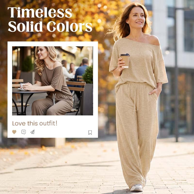 Gluschwein - 🔥Solange der Vorrat reicht 40 % Rabatt!💃 2-teiliges Set – Schulterfreies Oberteil und Hose für Damen 🌟