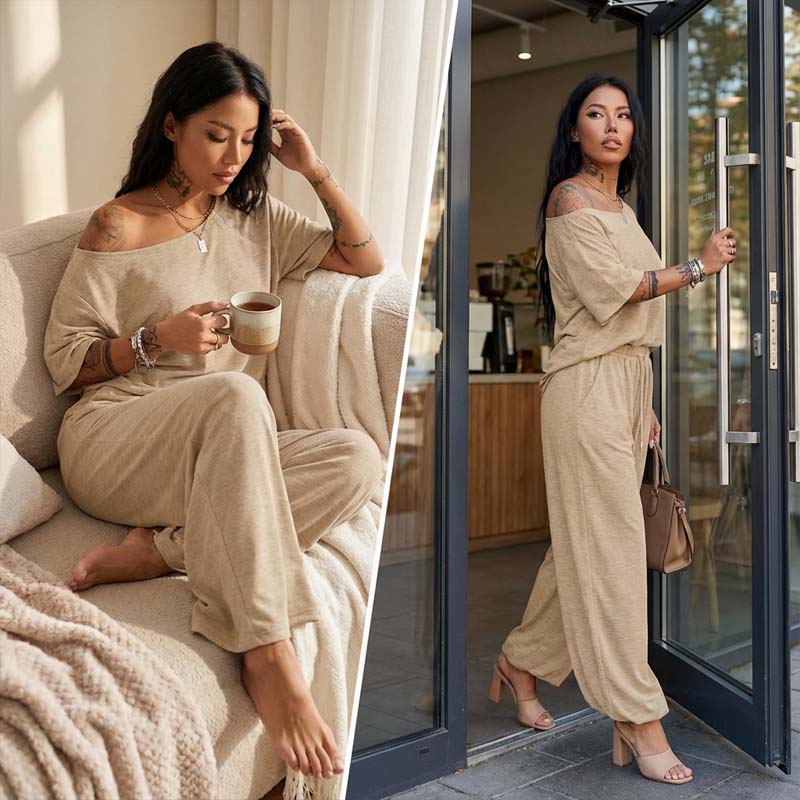 Gluschwein - 🔥Solange der Vorrat reicht 40 % Rabatt!💃 2-teiliges Set – Schulterfreies Oberteil und Hose für Damen 🌟