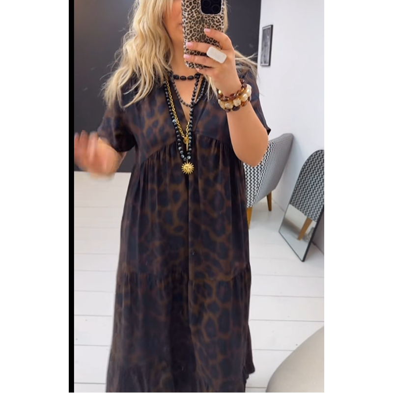 Gluschwein - 💎50 % Rabatt für begrenzte Zeit 👗Damen V-Ausschnitt Leopardenmuster Maxikleid📦Kostenloser Versand🔥
