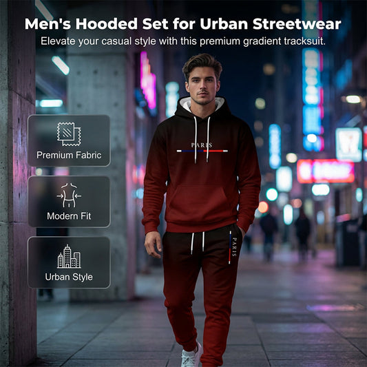 Gluschwein - Sportswear-Set mit Schwarz-Rot-Farbverlauf 🔥 Komplett mit Hoodie & Hose — Mit Kängurutasche und Kordelzug am Bund. Perfekt für das Gym und die Straße! 💪