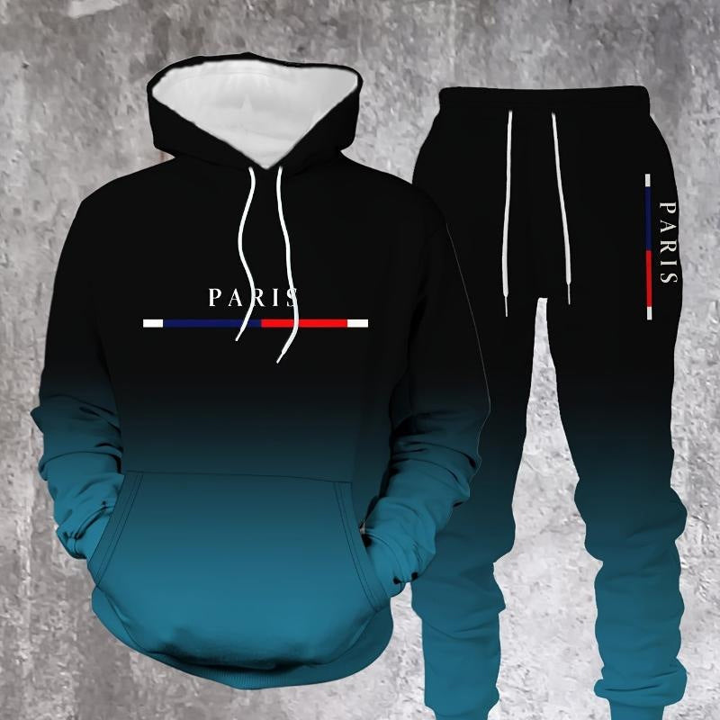 Gluschwein - Sportswear-Set mit Schwarz-Rot-Farbverlauf 🔥 Komplett mit Hoodie & Hose — Mit Kängurutasche und Kordelzug am Bund. Perfekt für das Gym und die Straße! 💪