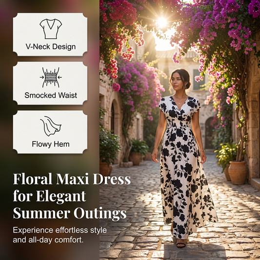 Gluschwein - Floral V-Neck Smocked Waist Maxi Dress