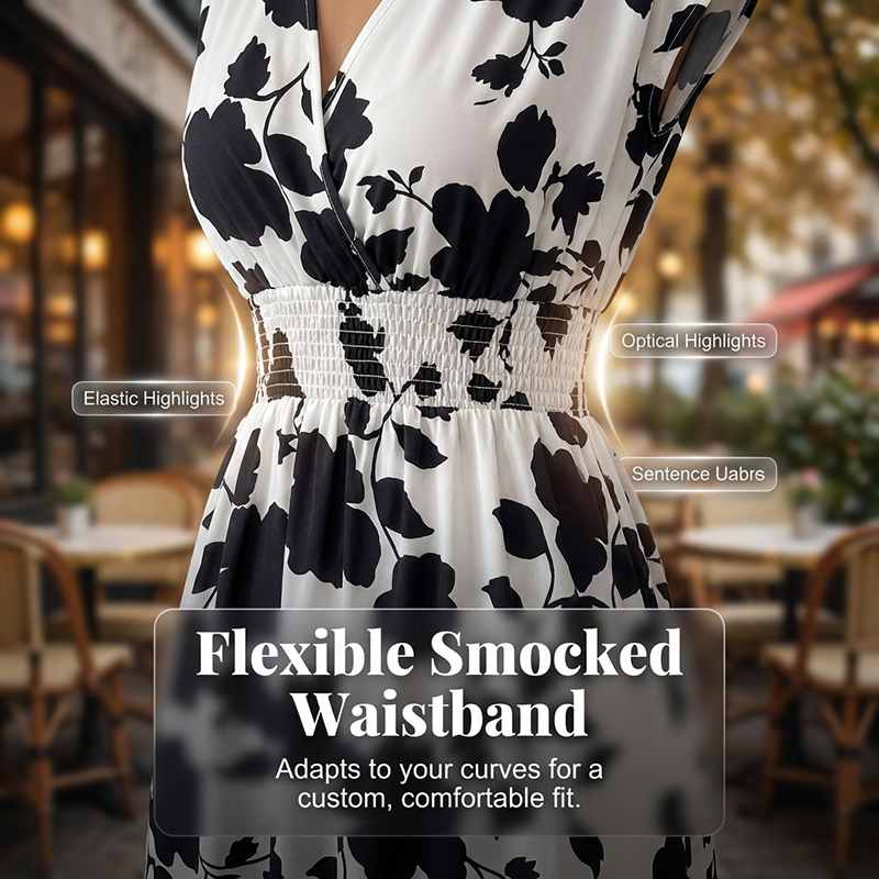Gluschwein - Floral V-Neck Smocked Waist Maxi Dress