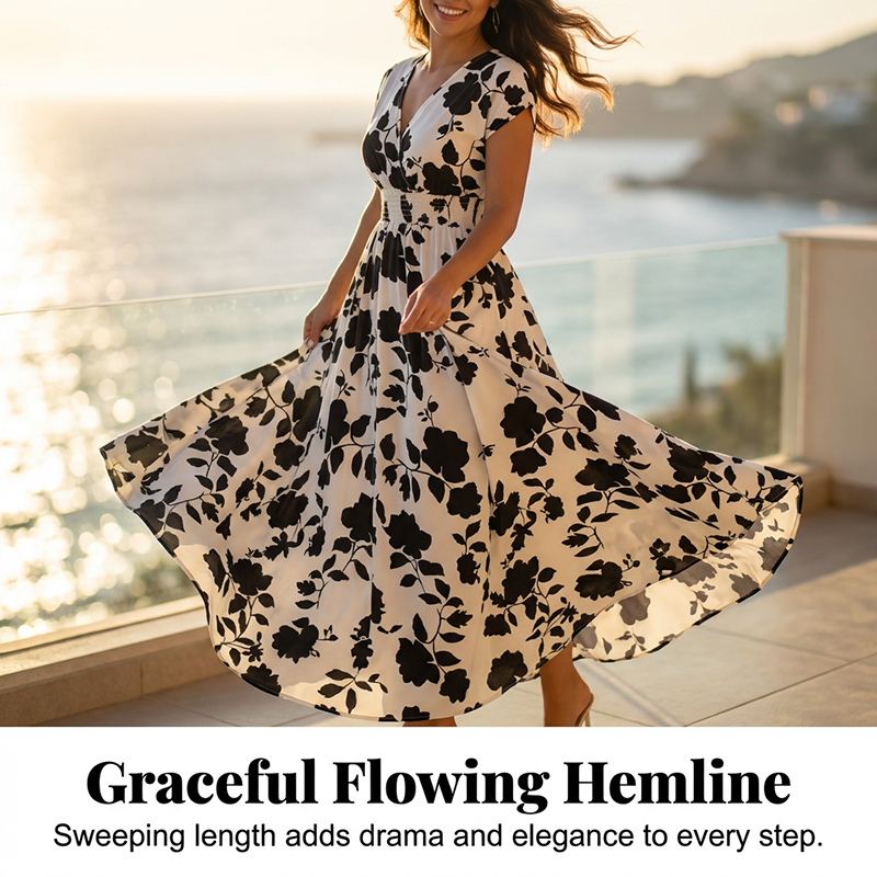 Gluschwein - Floral V-Neck Smocked Waist Maxi Dress