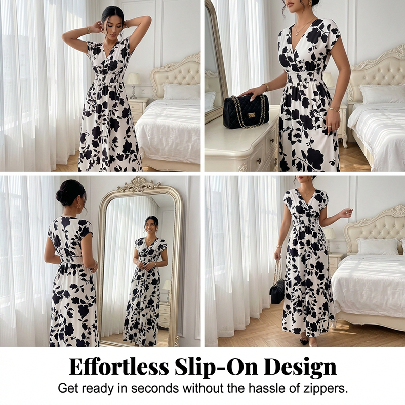 Gluschwein - Floral V-Neck Smocked Waist Maxi Dress