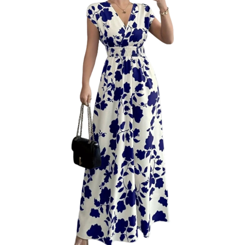 Gluschwein - Floral V-Neck Smocked Waist Maxi Dress