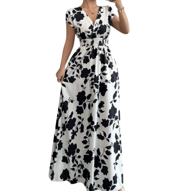 Gluschwein - Floral V-Neck Smocked Waist Maxi Dress