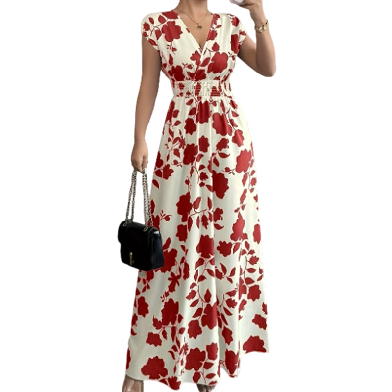Gluschwein - Floral V-Neck Smocked Waist Maxi Dress
