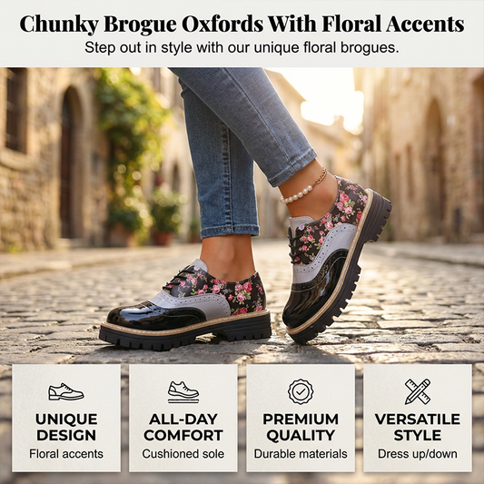 Gluschwein - Women's Floral Print Platform Brogues