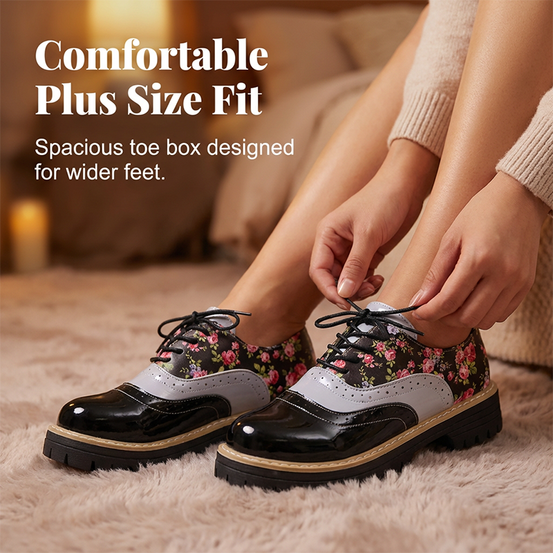 Gluschwein - Women's Floral Print Platform Brogues