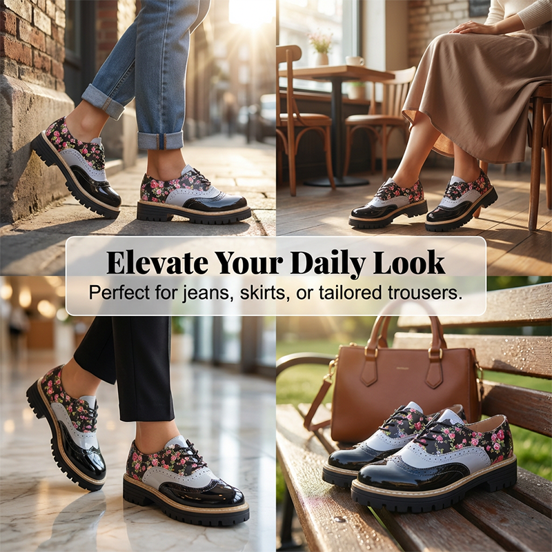 Gluschwein - Women's Floral Print Platform Brogues