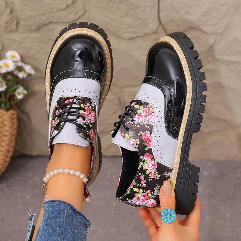 Gluschwein - Women's Floral Print Platform Brogues