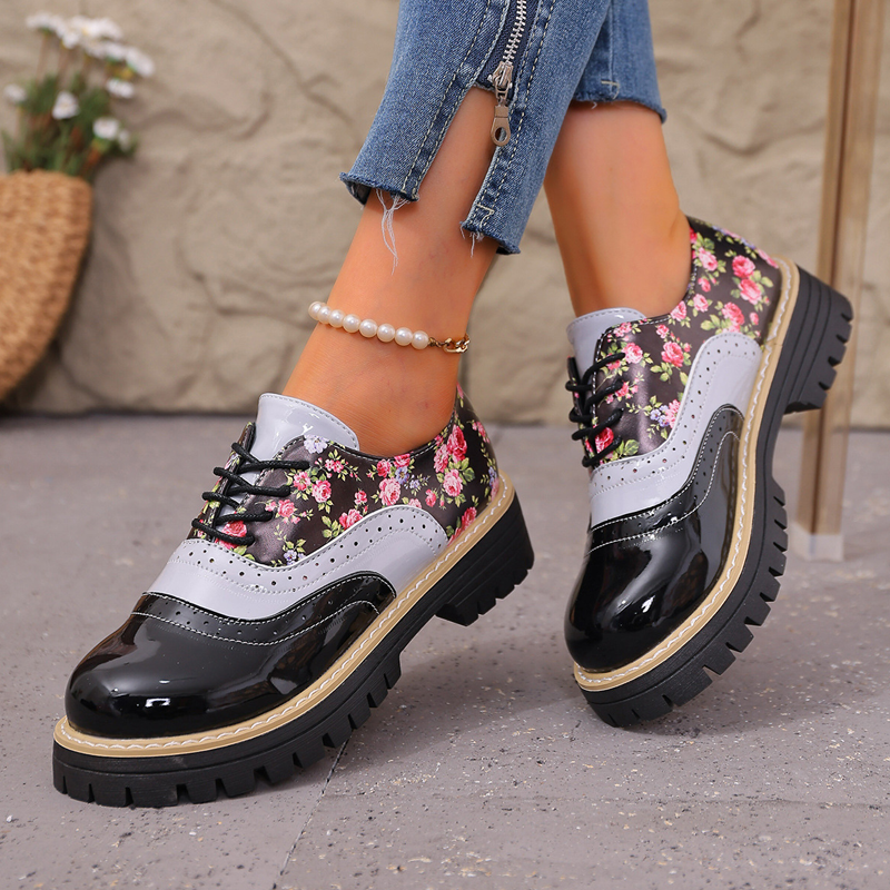 Gluschwein - Women's Floral Print Platform Brogues