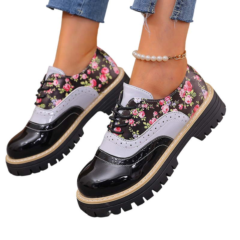 Gluschwein - Women's Floral Print Platform Brogues