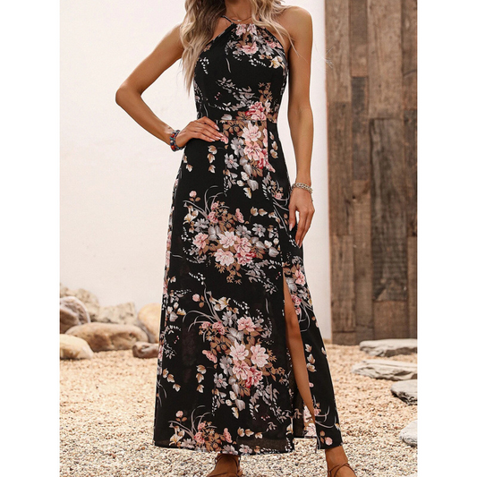 Gluschwein - Floral Print Split Halter Dress