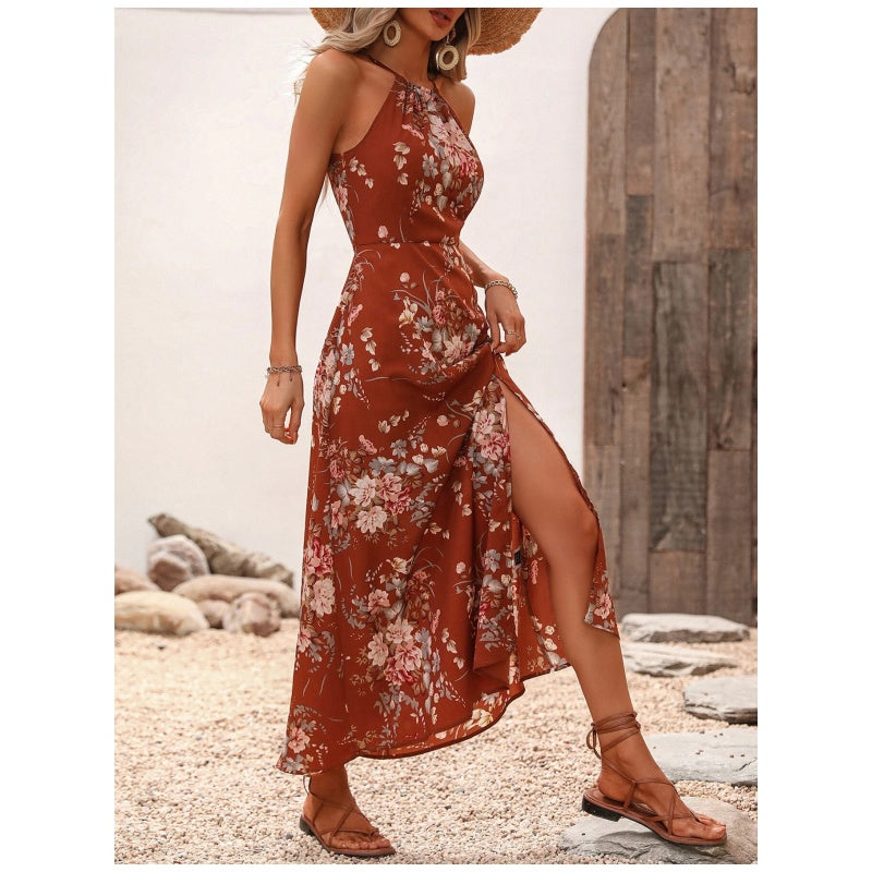 Gluschwein - Floral Print Split Halter Dress
