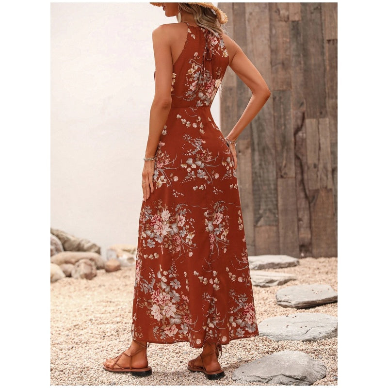 Gluschwein - Floral Print Split Halter Dress