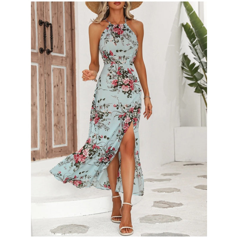 Gluschwein - Floral Print Split Halter Dress